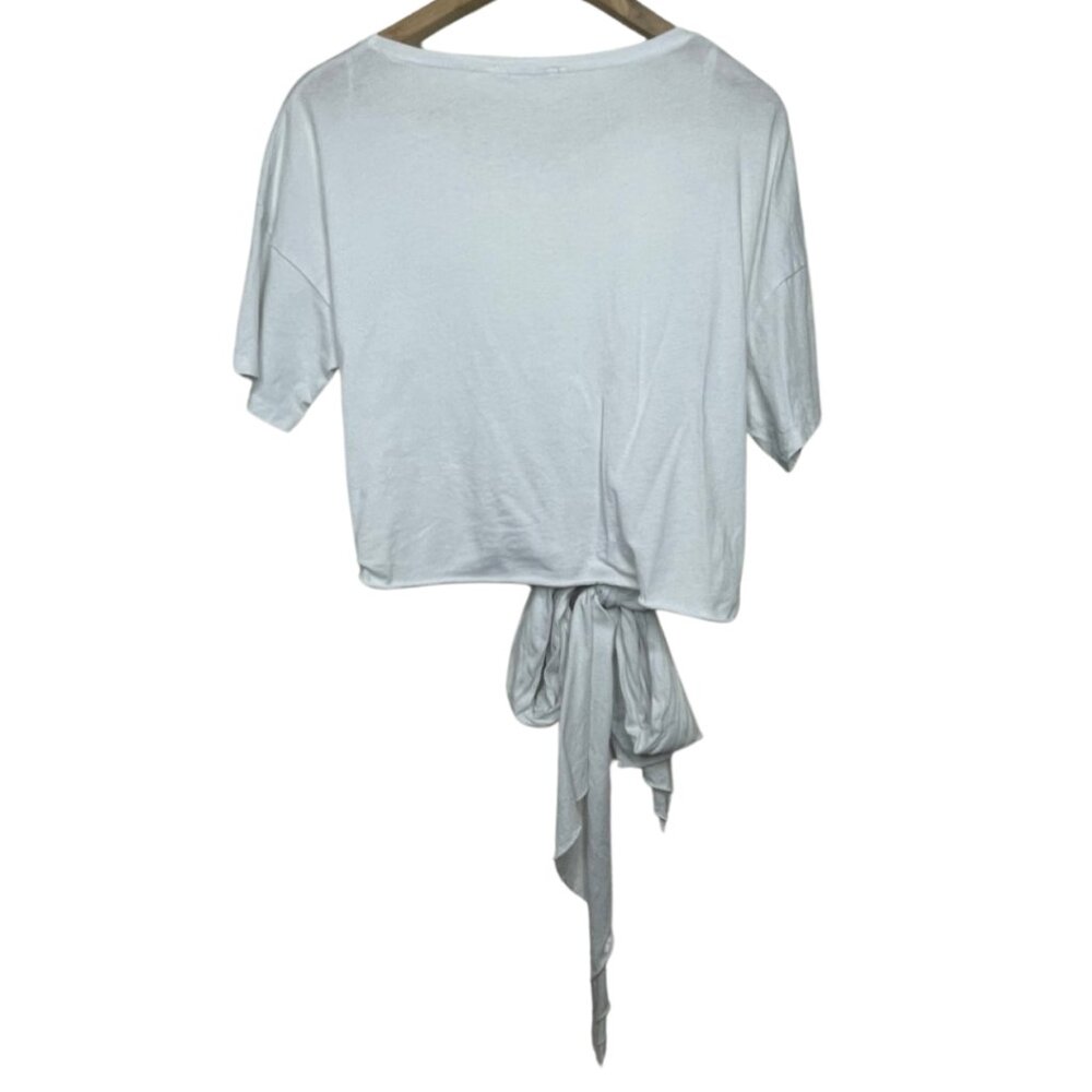 ZARA | White Short Sleeve Cropped Tie Front Top | Size L - Picture 5 of 10